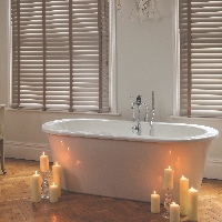 50mm Timberlux Wooden Blinds in a bathroom